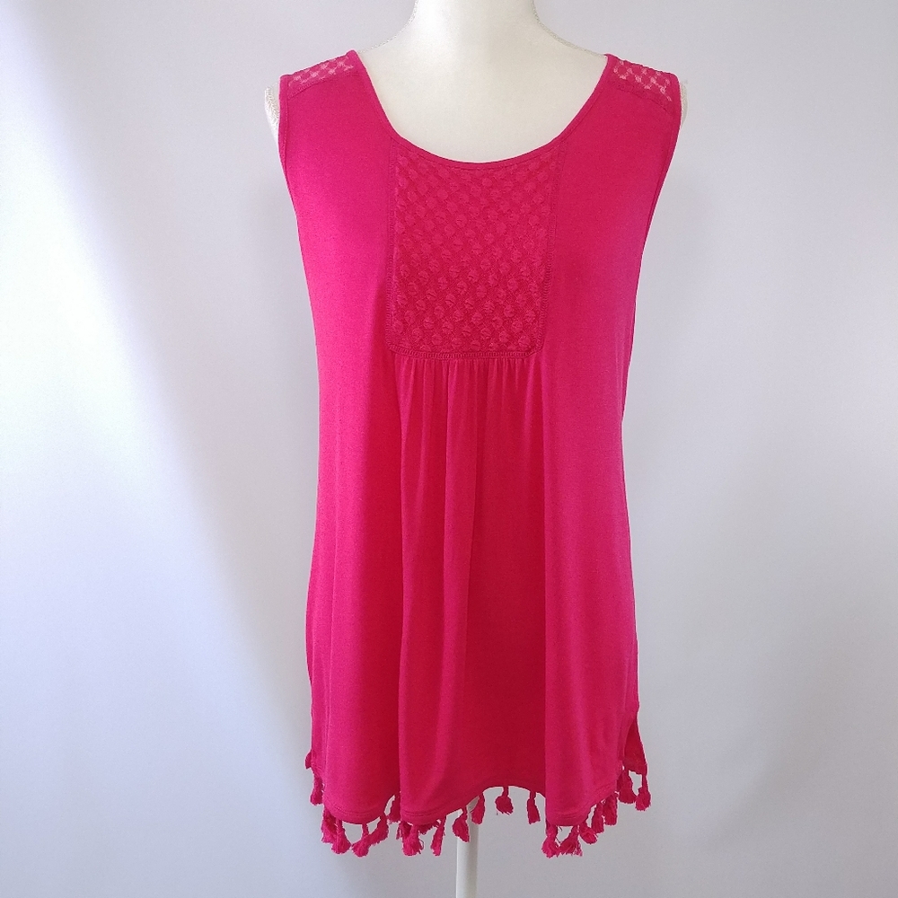 Bright Pink Tank Top Tassel Hem NWOT